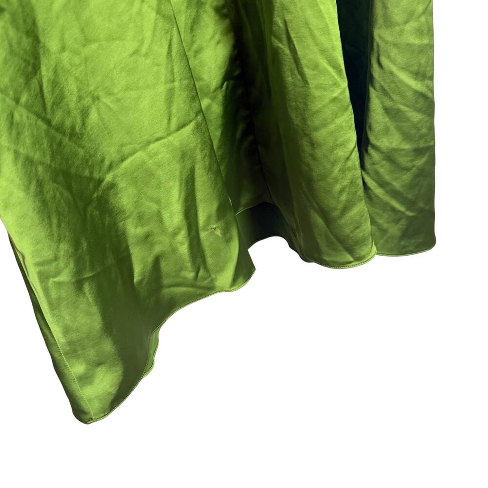 Sandro Zola Green Satin Ruched Front Tie Strap Slip Cocktail Midi Dress Size 4 - Picture 13 of 15